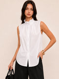 Ruffle Collar Sleeveless Button Blouse