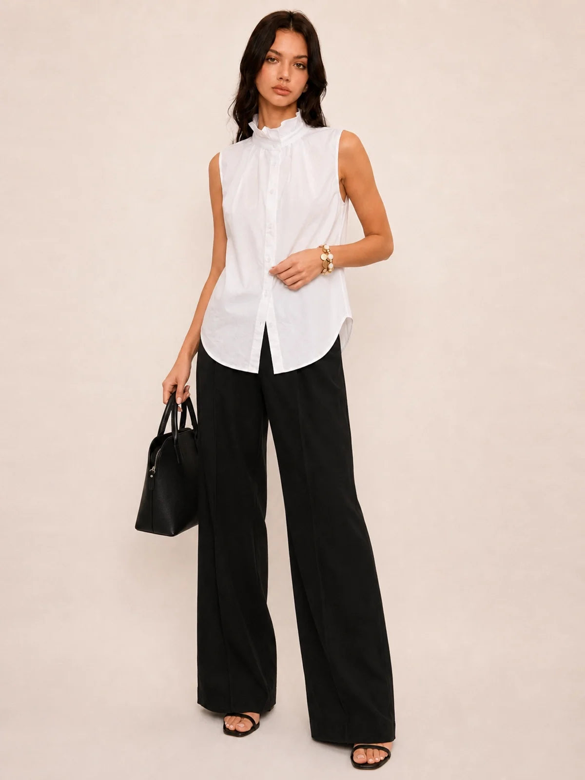 Ruffle Collar Sleeveless Button Blouse