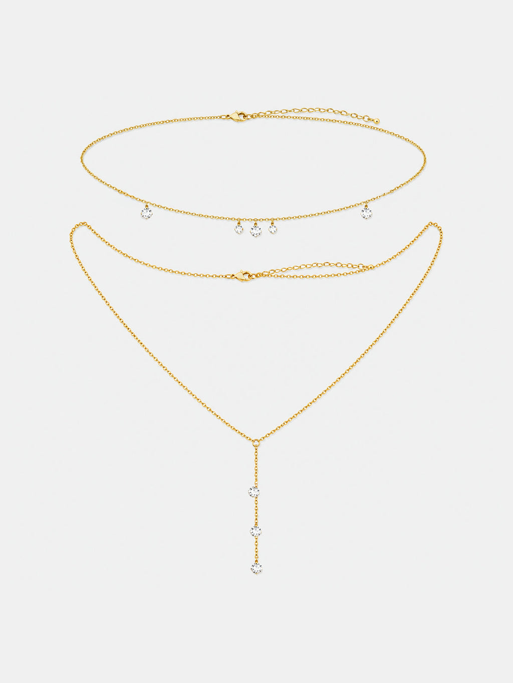 Double Layer Dainty Crystal Y Drop Necklace