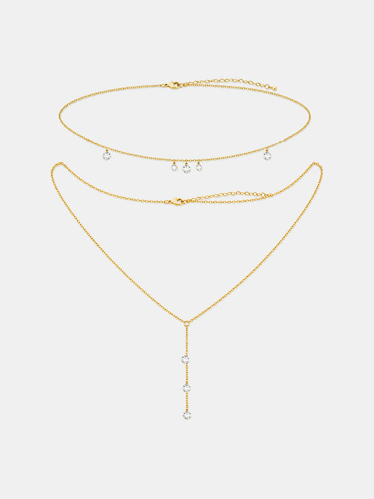 Double Layer Dainty Crystal Y Drop Necklace