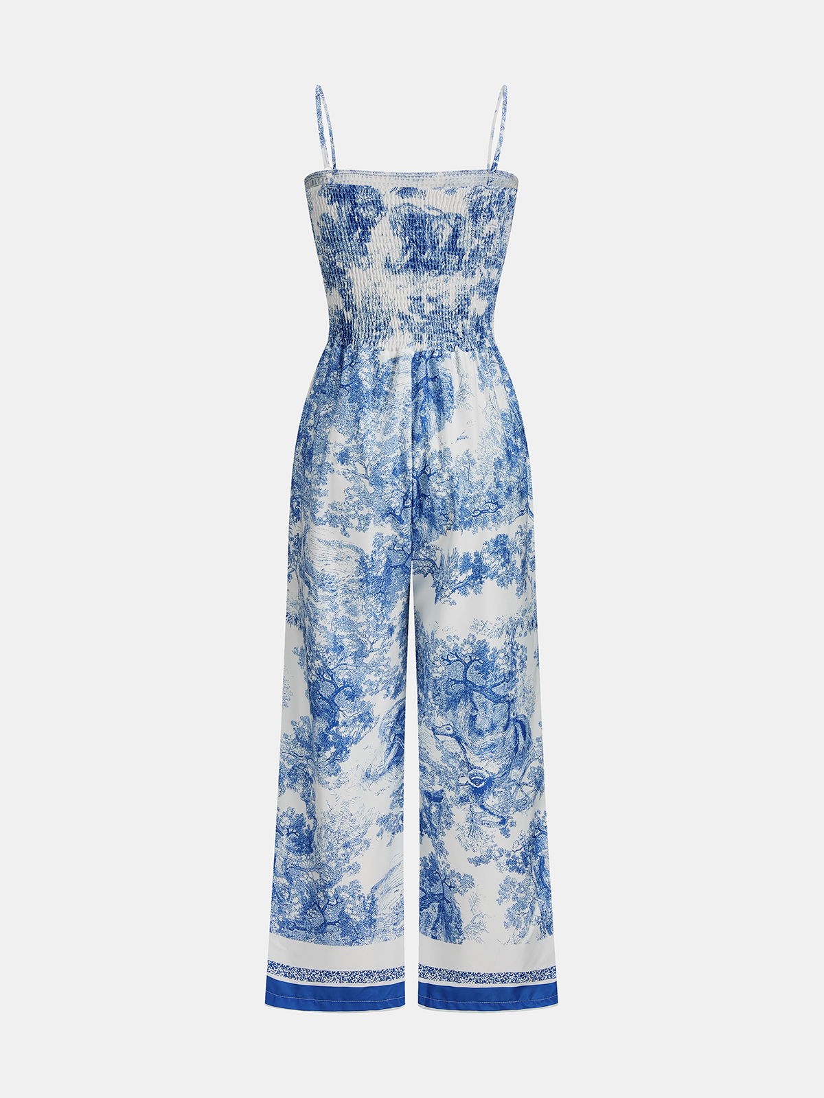 Toile Print Smocked Cami Wide-Leg Jumpsuit