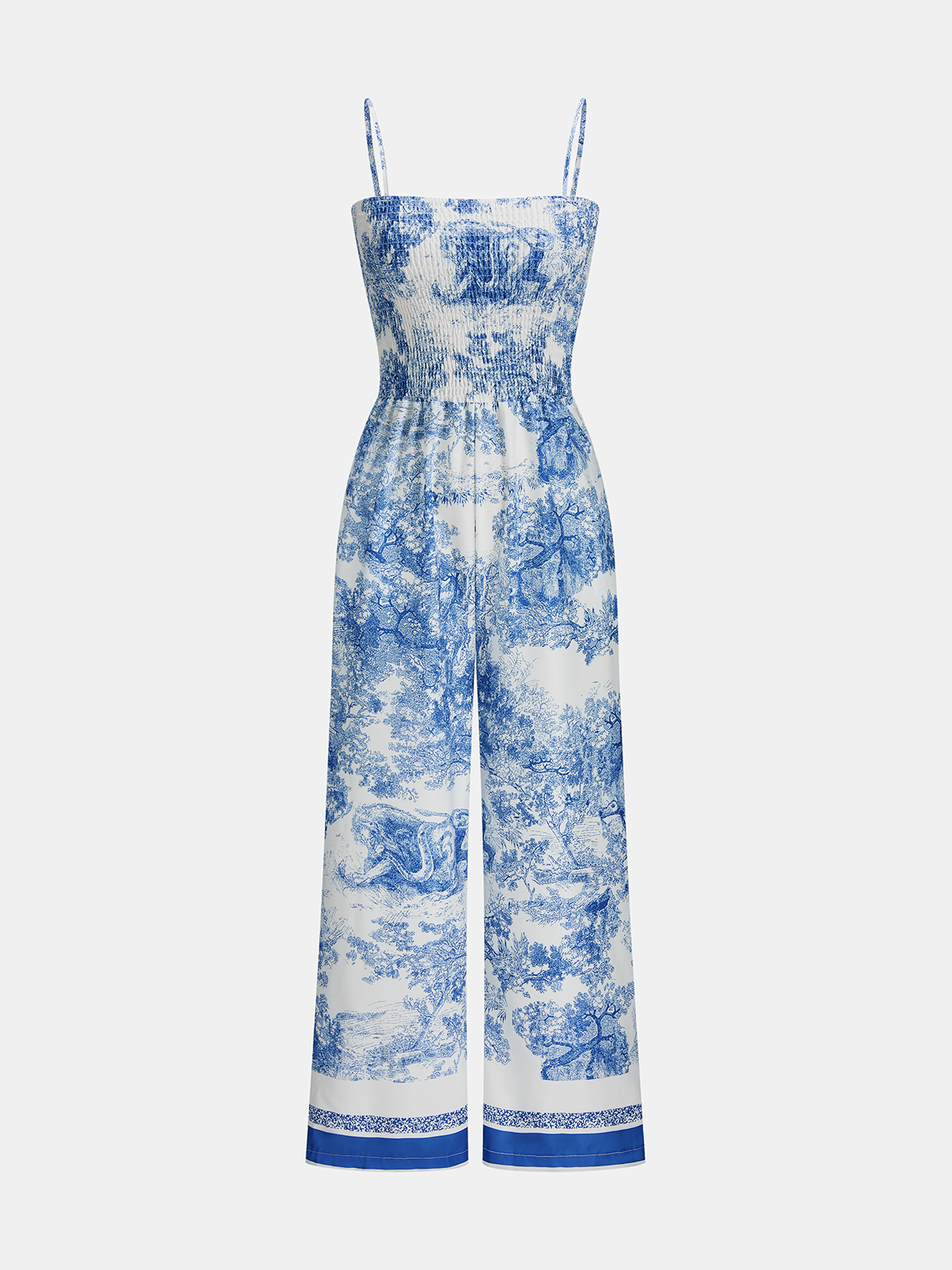 Toile Print Smocked Cami Wide-Leg Jumpsuit