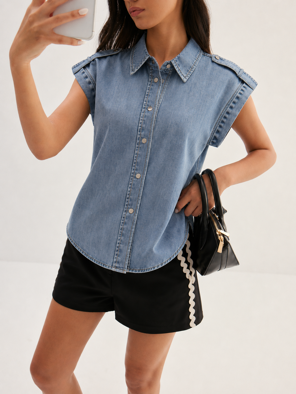 Epaulet Metal Button Denim Shirt