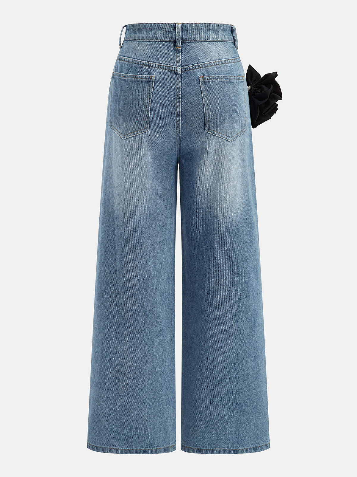 Floral Decor Straight Leg Denim Pants
