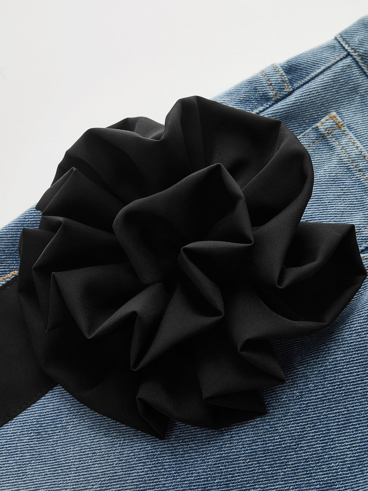 Floral Decor Straight Leg Denim Pants