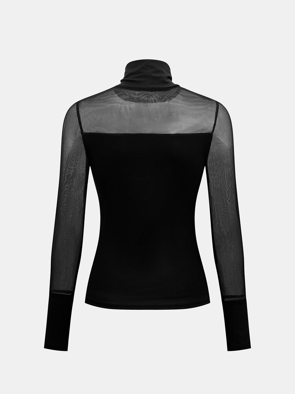 Mesh Spliced Turtleneck Fitted Top