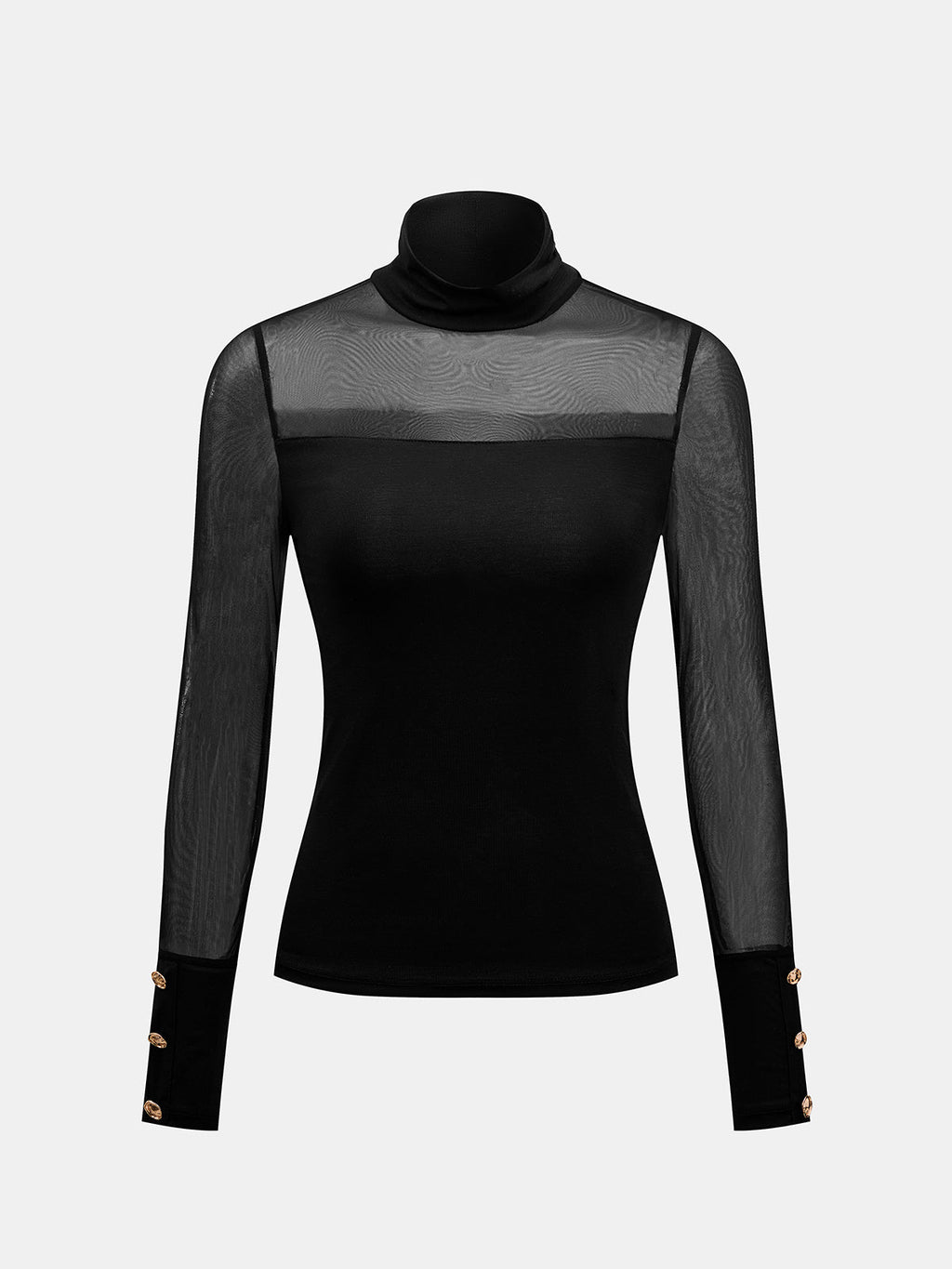 Mesh Spliced Turtleneck Fitted Top