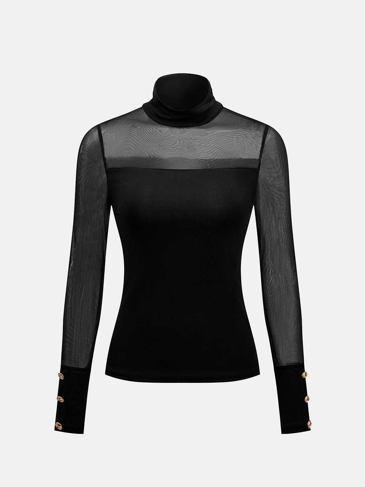 Mesh Spliced Turtleneck Fitted Top