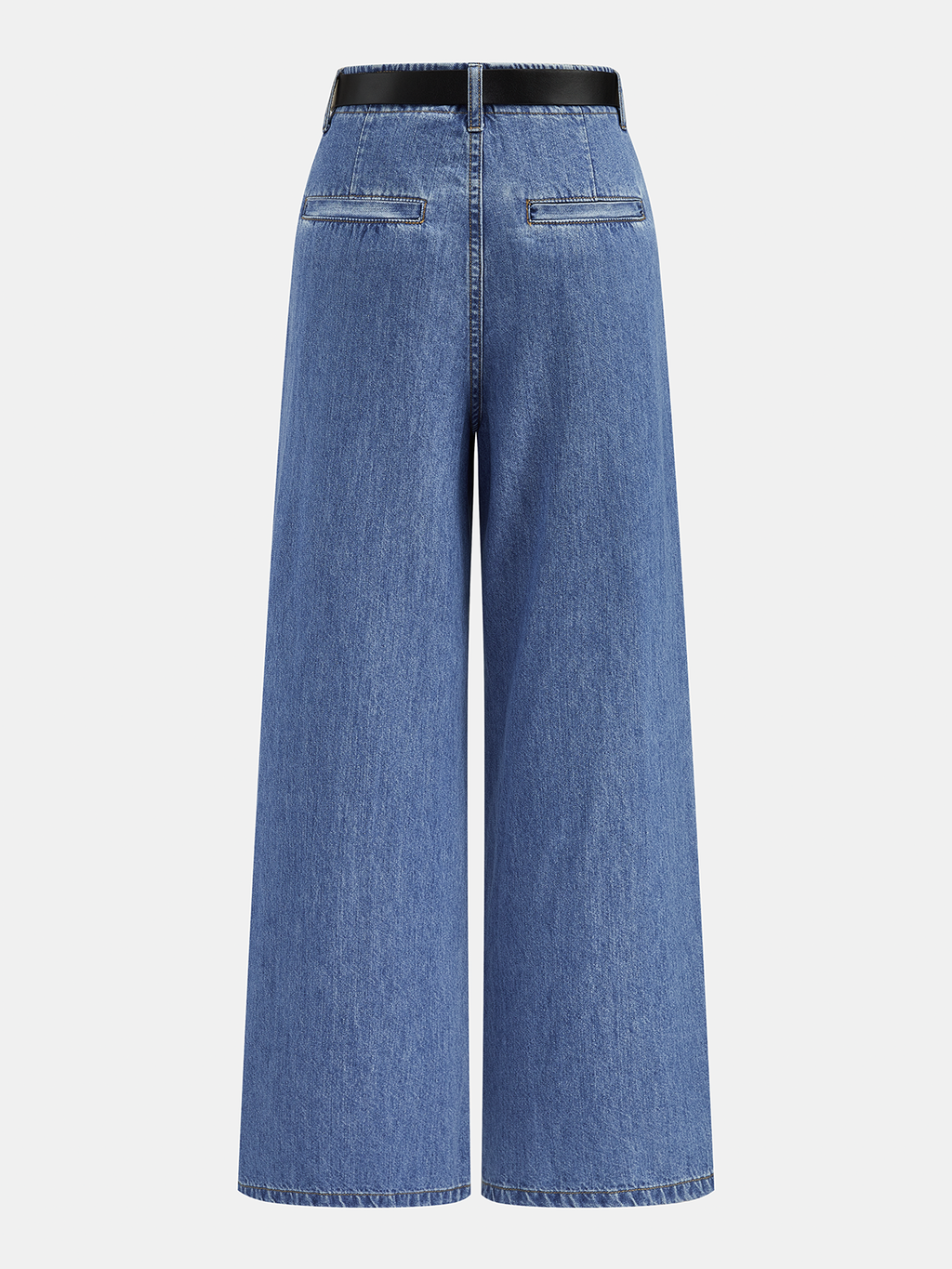 Belted Pleated Wide Leg Denim Pants