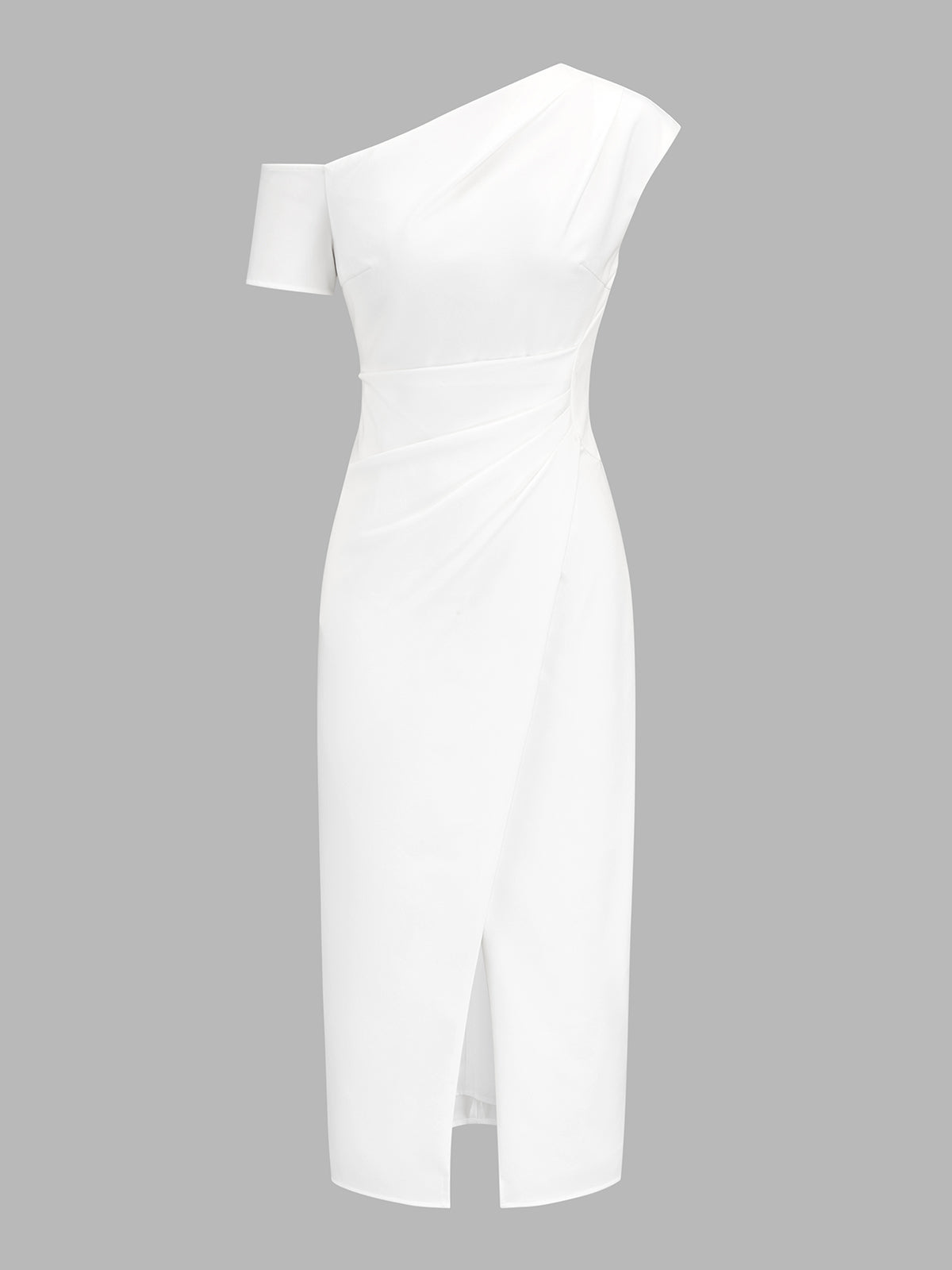 One Shoulder Ruched Slit Midi Dress