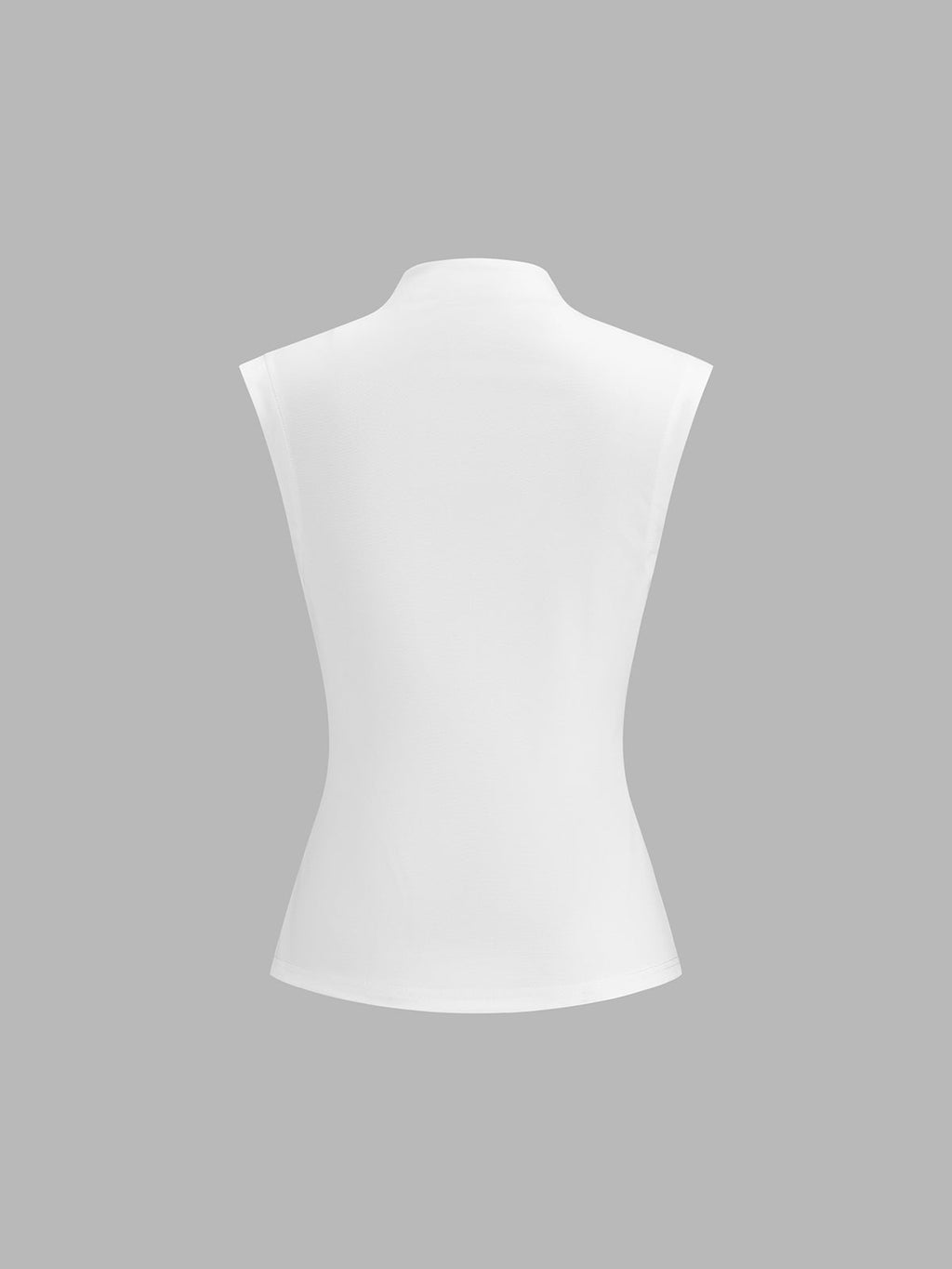 Button Down Stand Collar Sleeveless Blouse