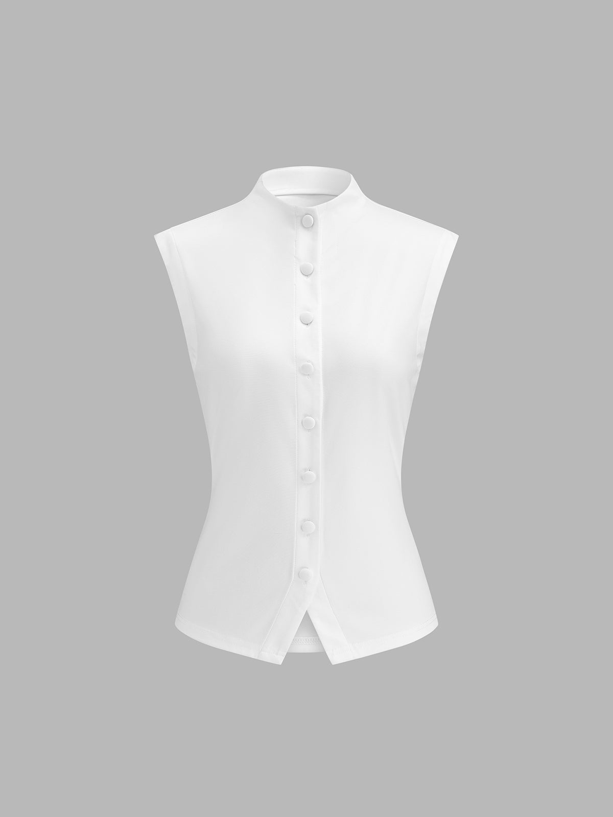 Button Down Stand Collar Sleeveless Blouse