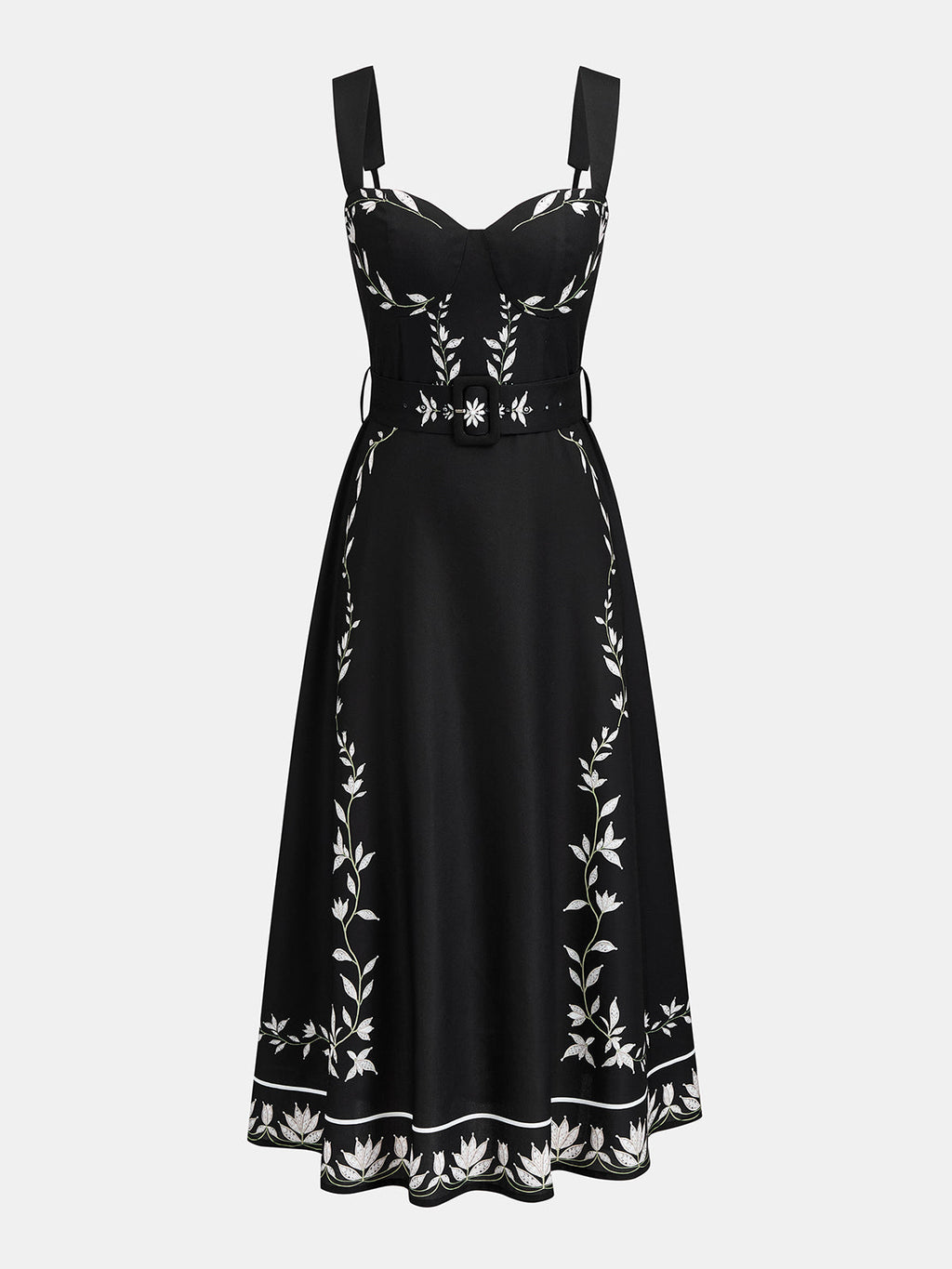 Botanical Print Belted Maxi Slip Dress