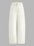 Belted Mid-Waist Curved-Leg Denim Pants