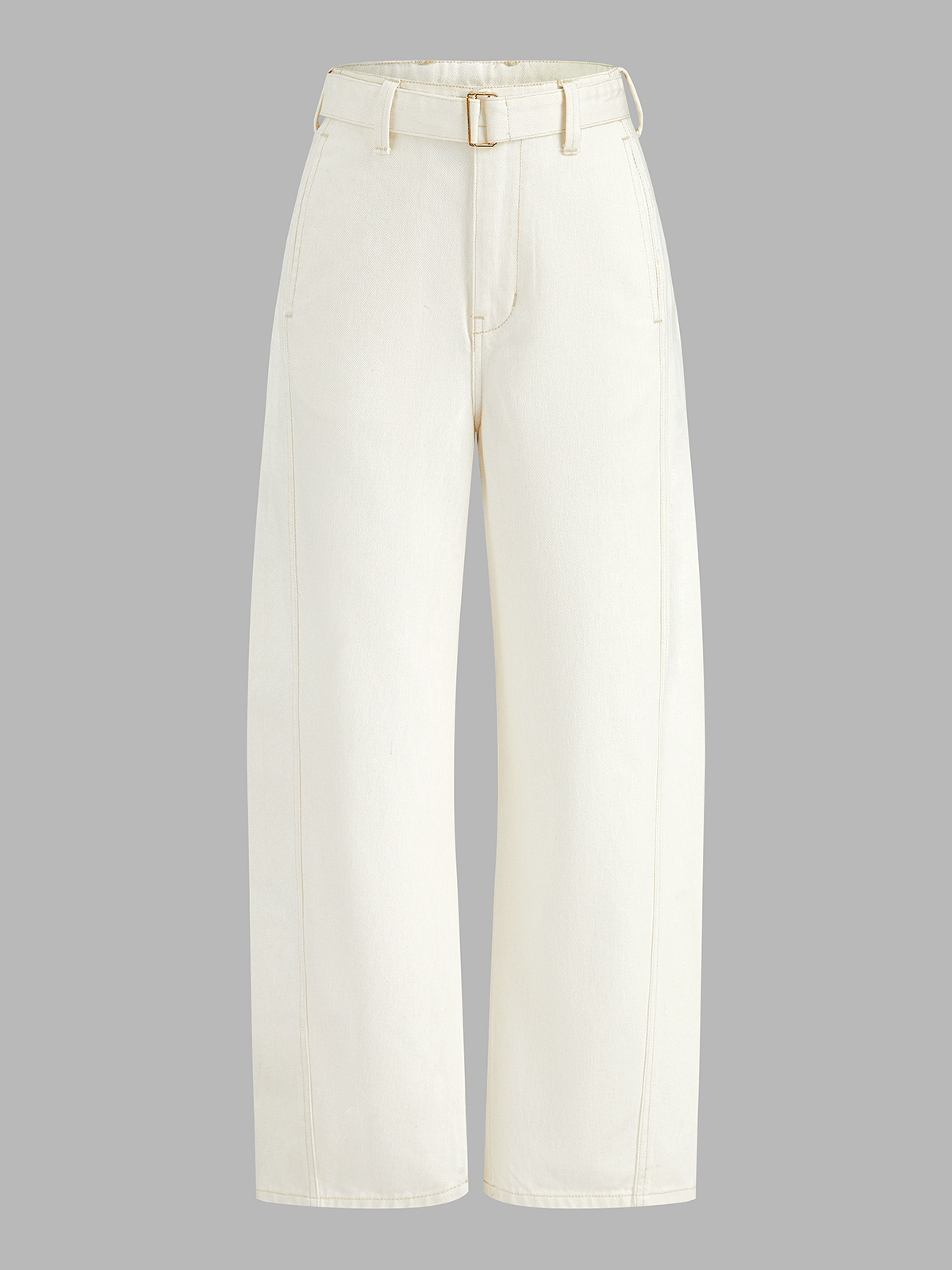 Belted Mid-Waist Curved-Leg Denim Pants