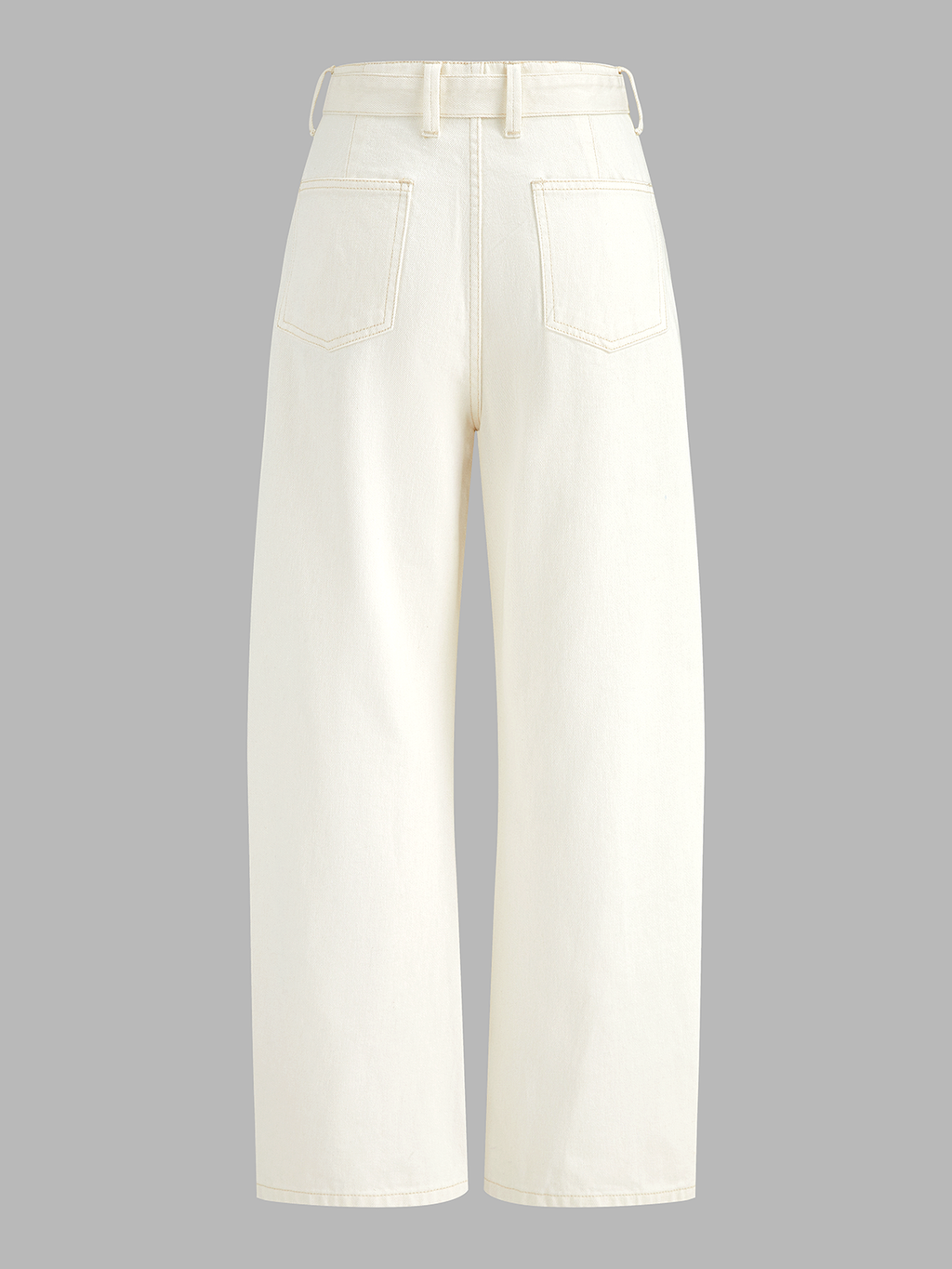 Belted Mid-Waist Curved-Leg Denim Pants