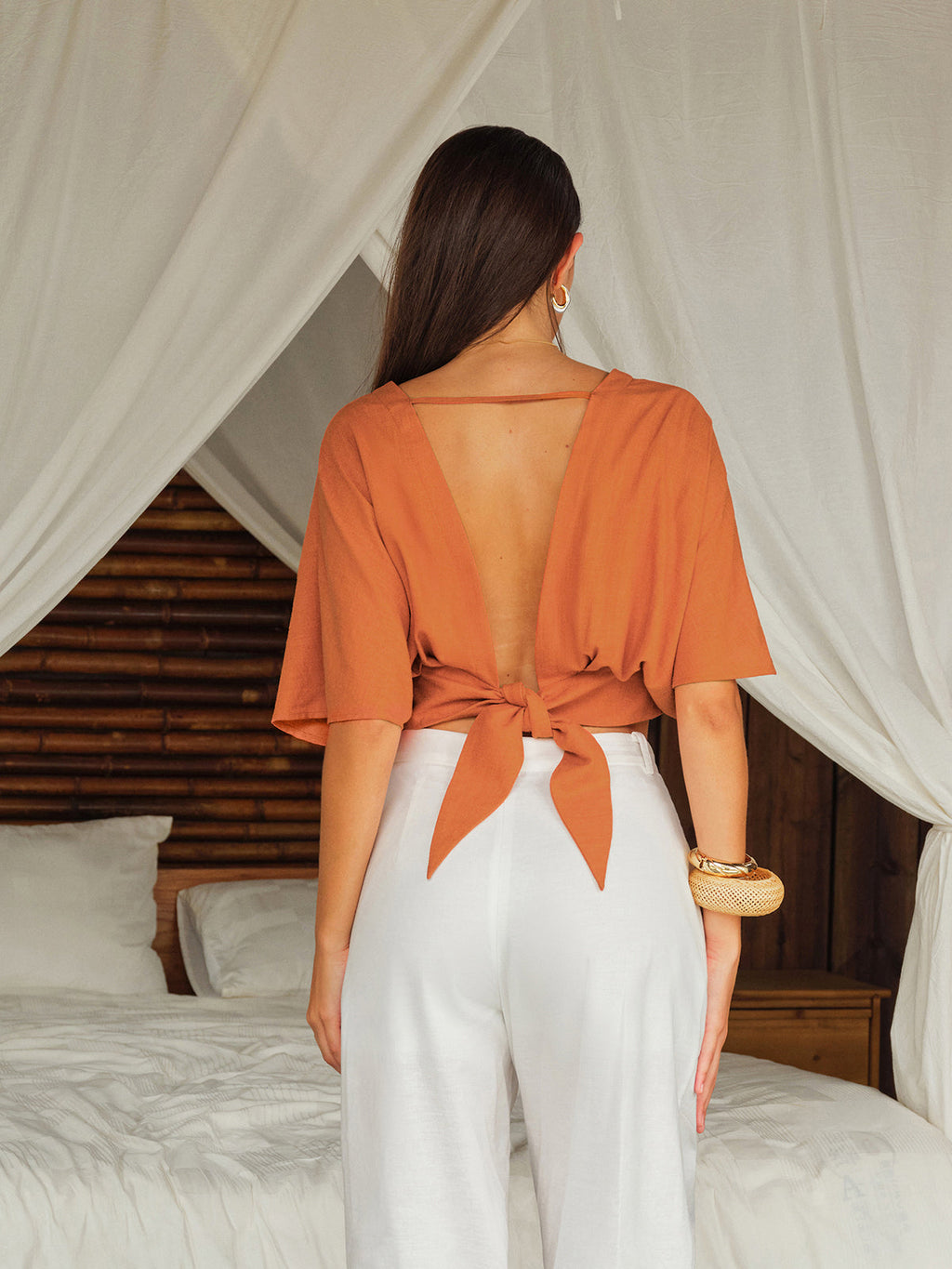 Cotton & Linen Criss-Cross Front Blouse