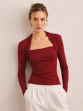 Square Neck Slim Fit Long Sleeve Top