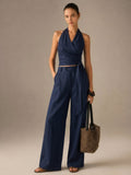 Cotton Linen Halter Wrap Top & Pants Set