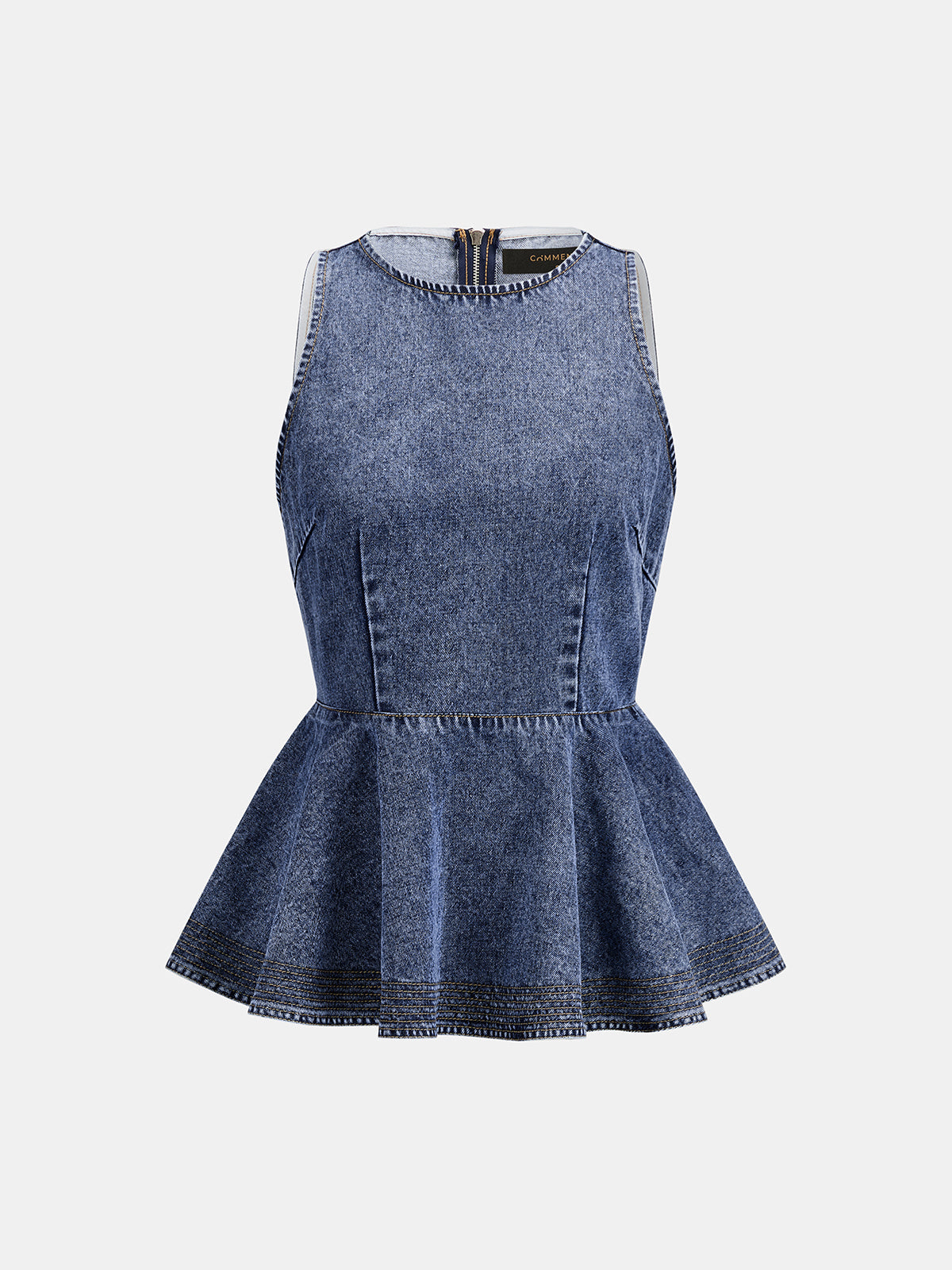Sleeveless Peplum Denim Tank Top