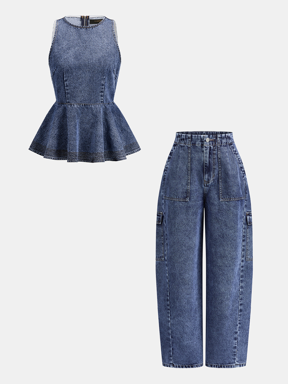 Sleeveless Peplum Denim Tank Top