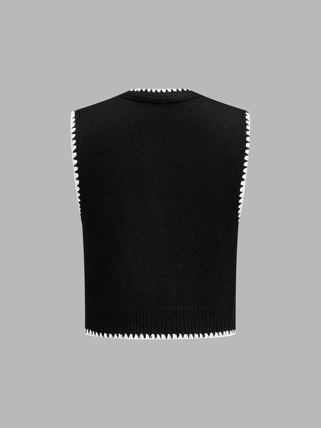 Contrast Trim Buttoned V-Neck Knit Vest