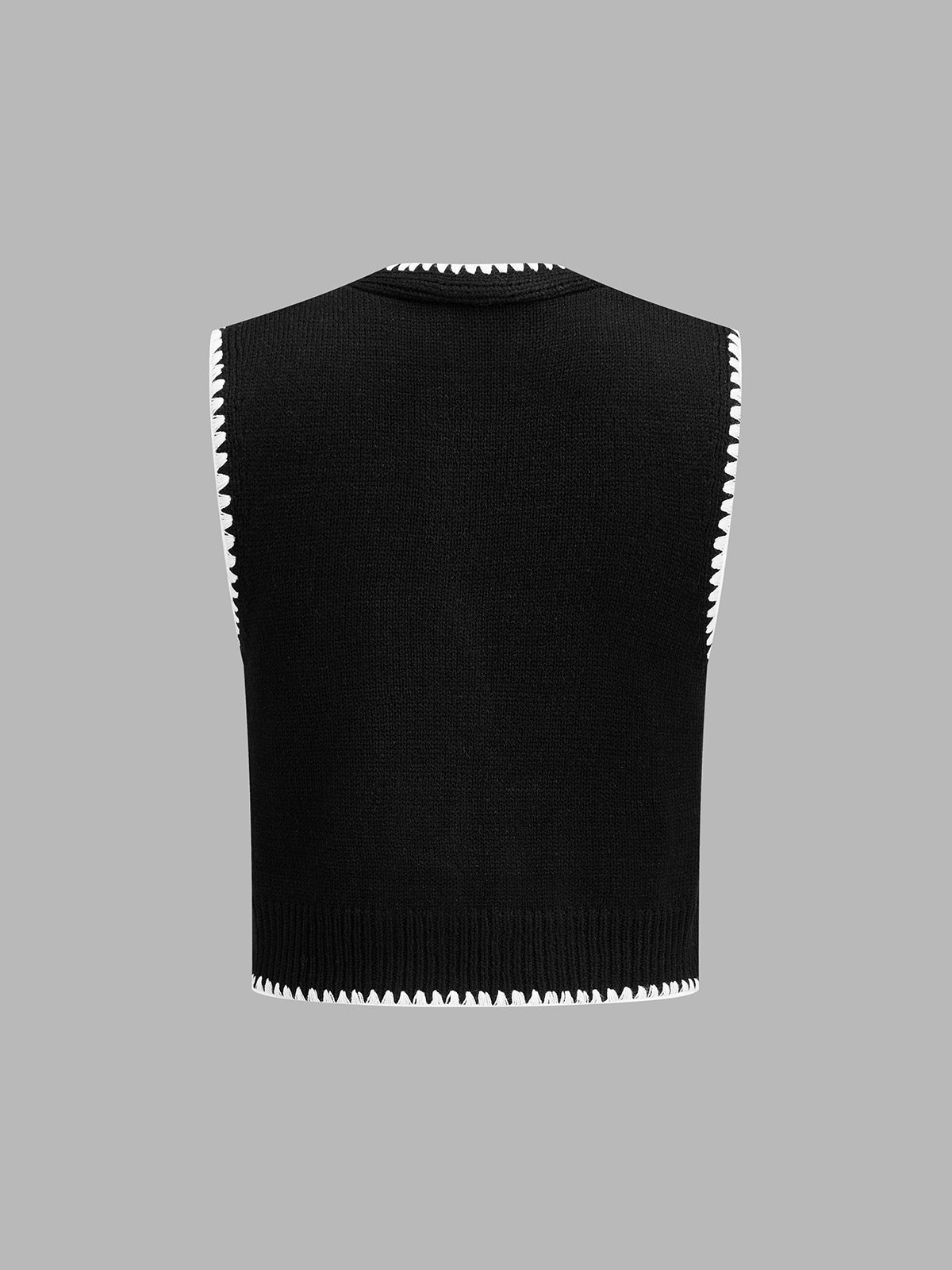 Contrast Trim Buttoned V-Neck Knit Vest