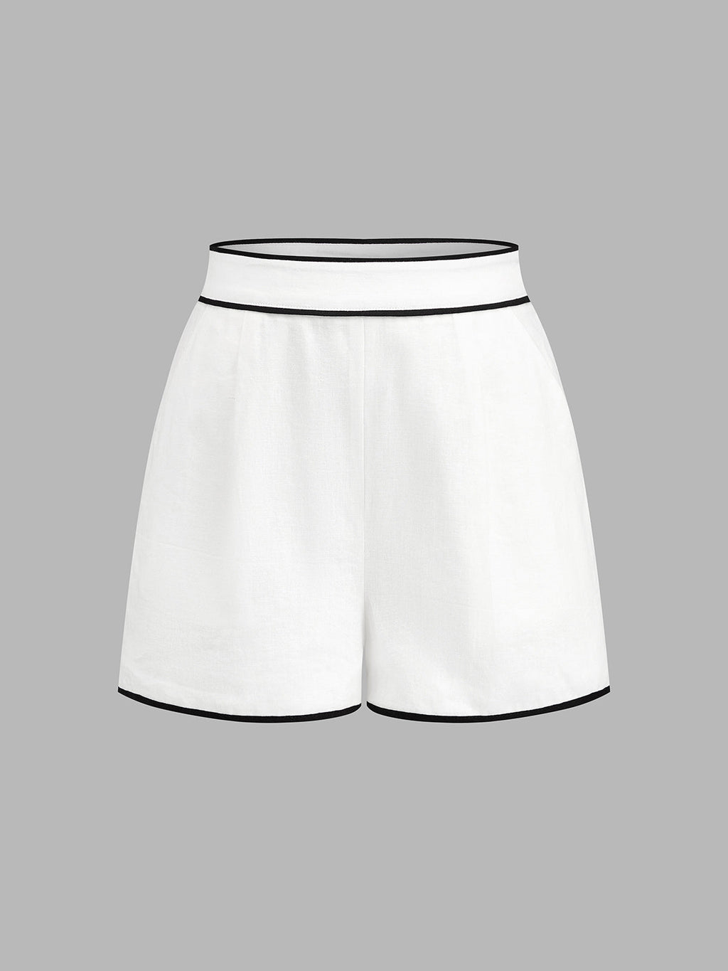 Contrast Trim Cotton Linen Two Piece Shorts Set