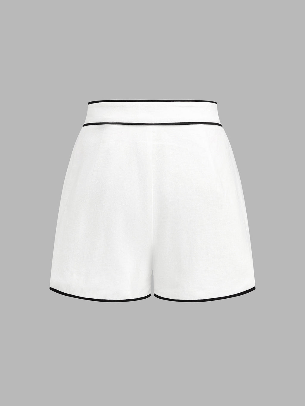 Contrast Trim Cotton Linen Two Piece Shorts Set