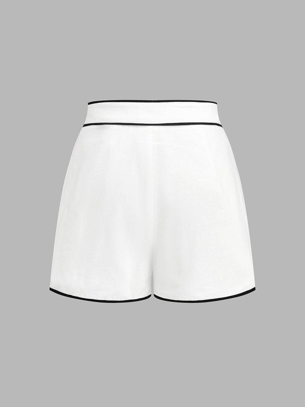 Contrast Trim Cotton Linen Two Piece Shorts Set