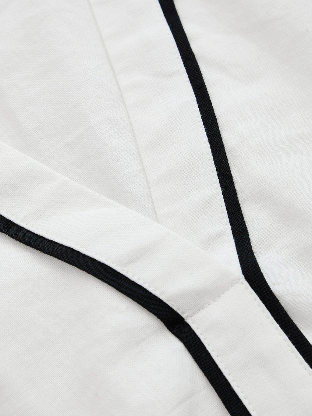 Contrast Trim Cotton Linen Two Piece Shorts Set