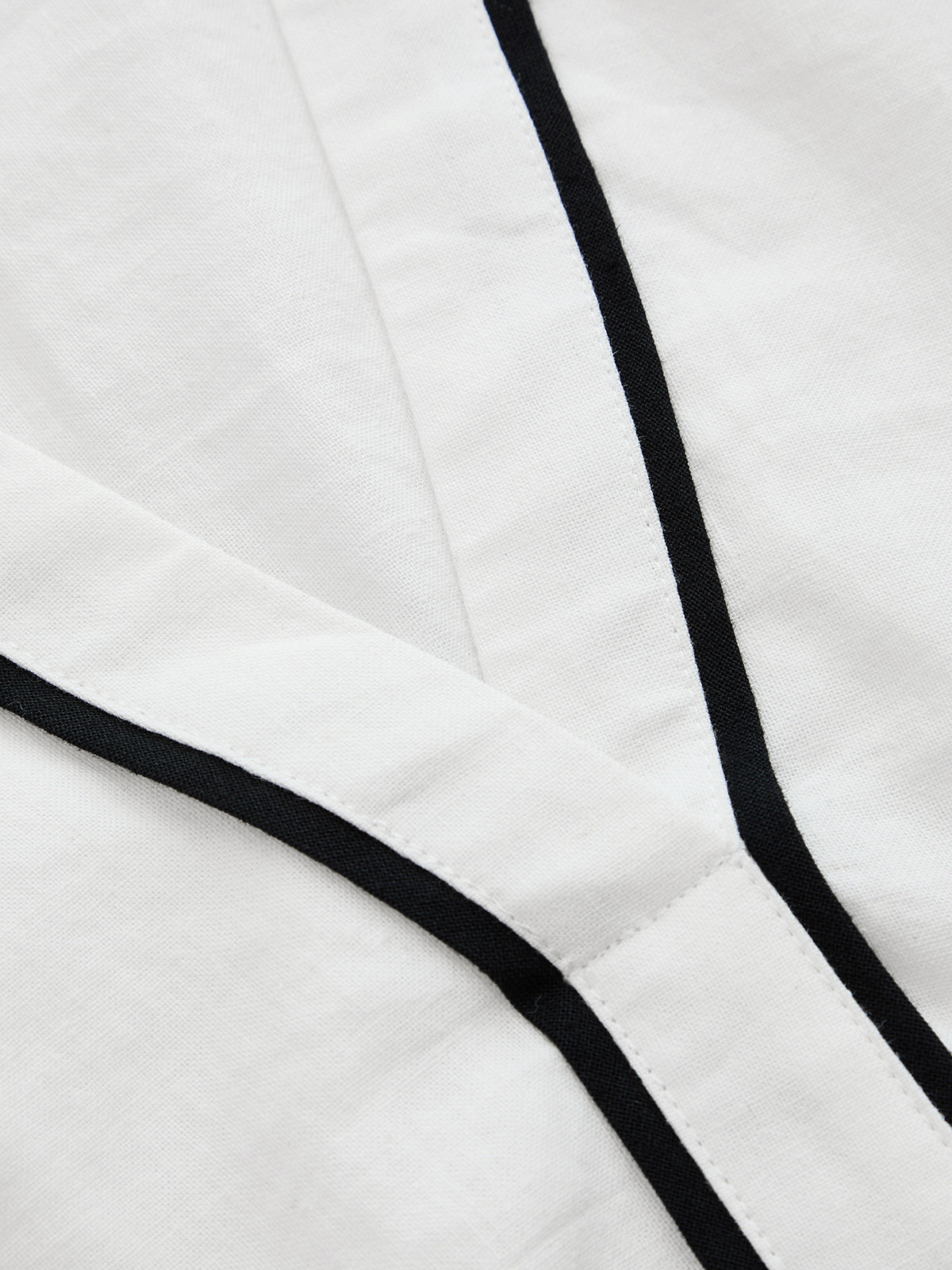 Contrast Trim Cotton Linen Two Piece Shorts Set