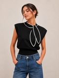Tie Neck Sleeveless Knit Top