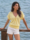 Short Sleeve V Neck Metal Detail Knit Top