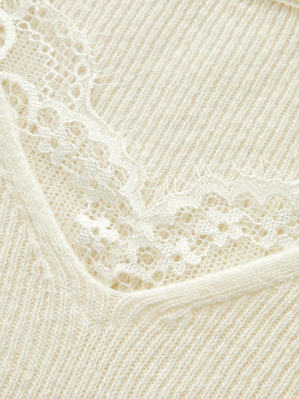 Lace‑Trim V‑Neck Ribbed Knit Flare‑Sleeve Top