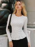 Polka Dot Slim Long Sleeve Top