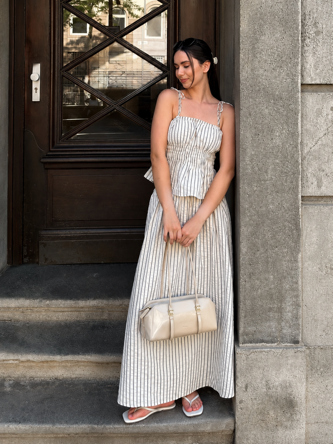 Striped Peplum Cami Top & Maxi Skirt Set