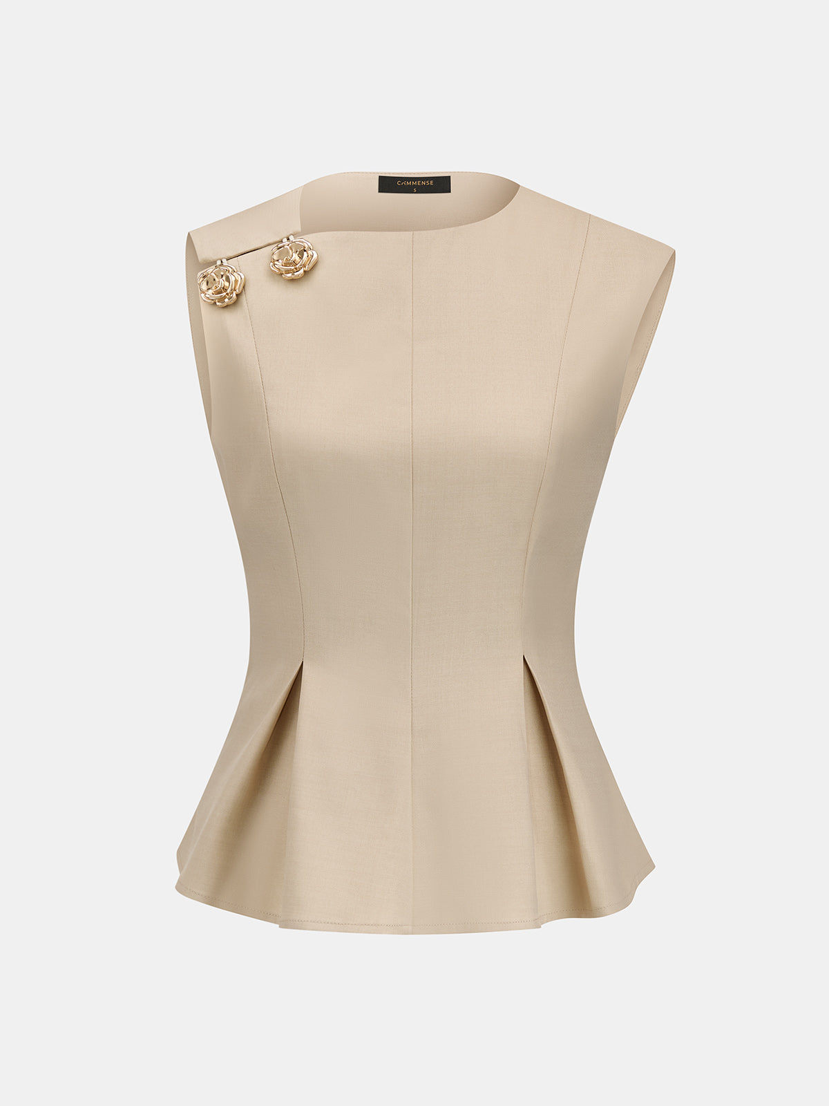 Metal Flower Decor Peplum Sleeveless Blouse