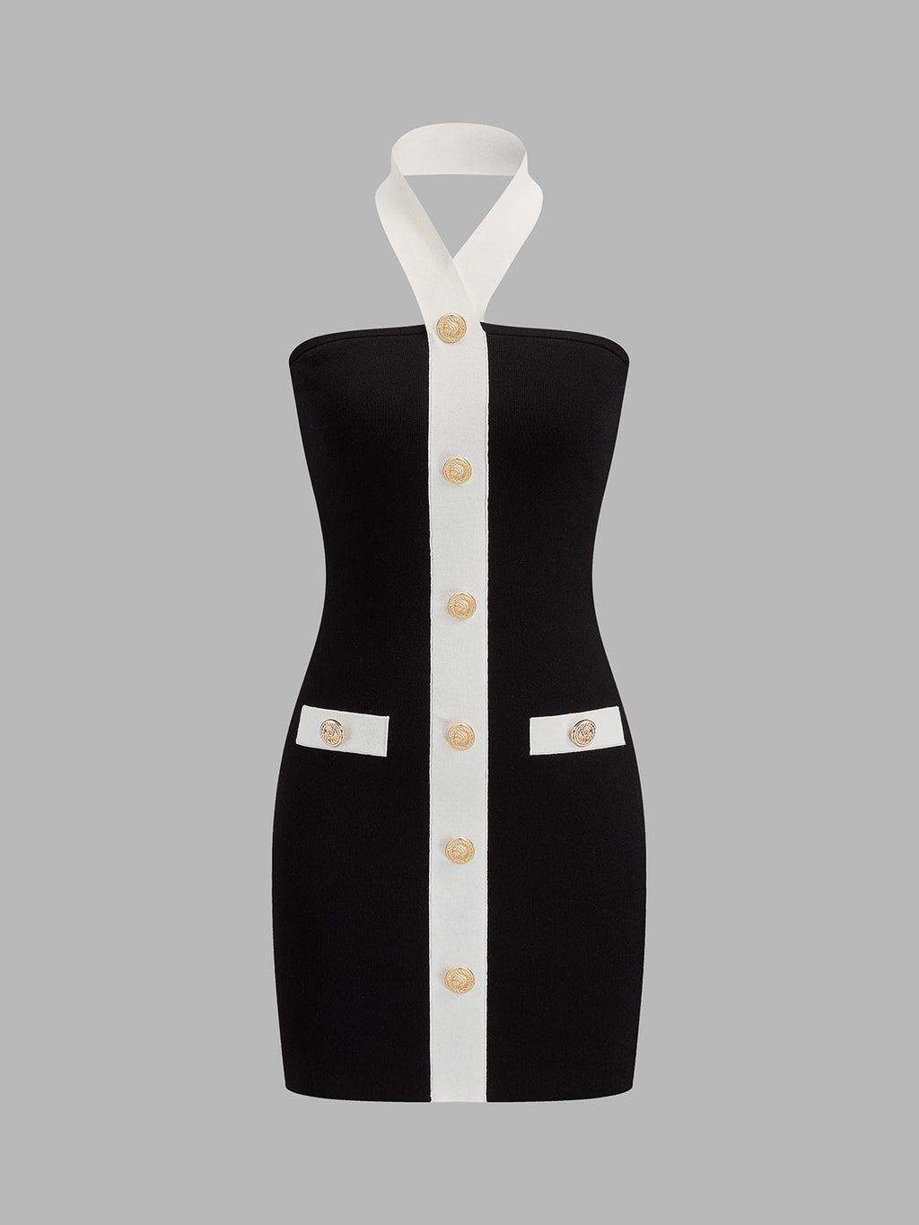 Halter Metal Button Bodycon Mini Dress