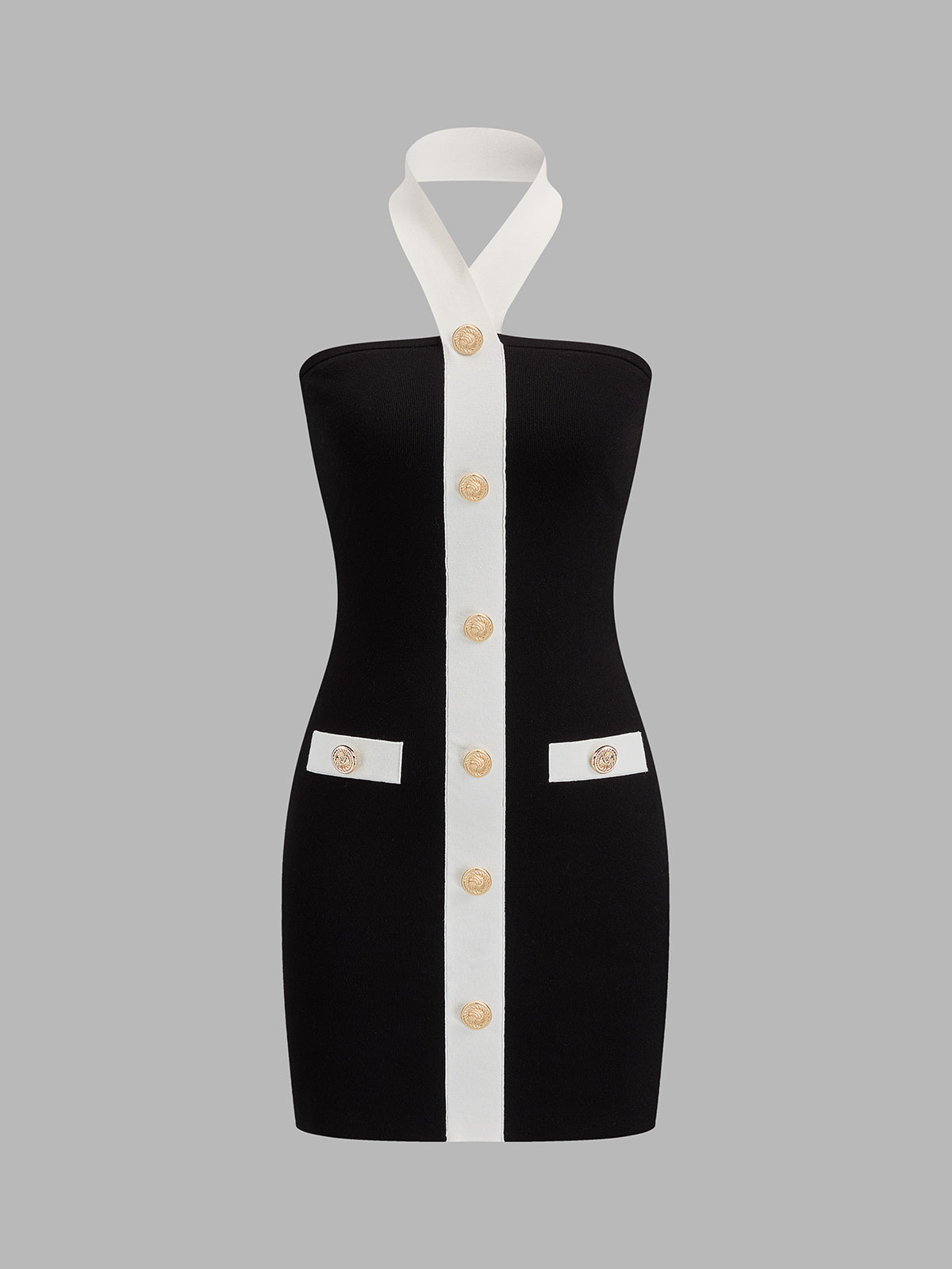 Halter Metal Button Bodycon Mini Dress