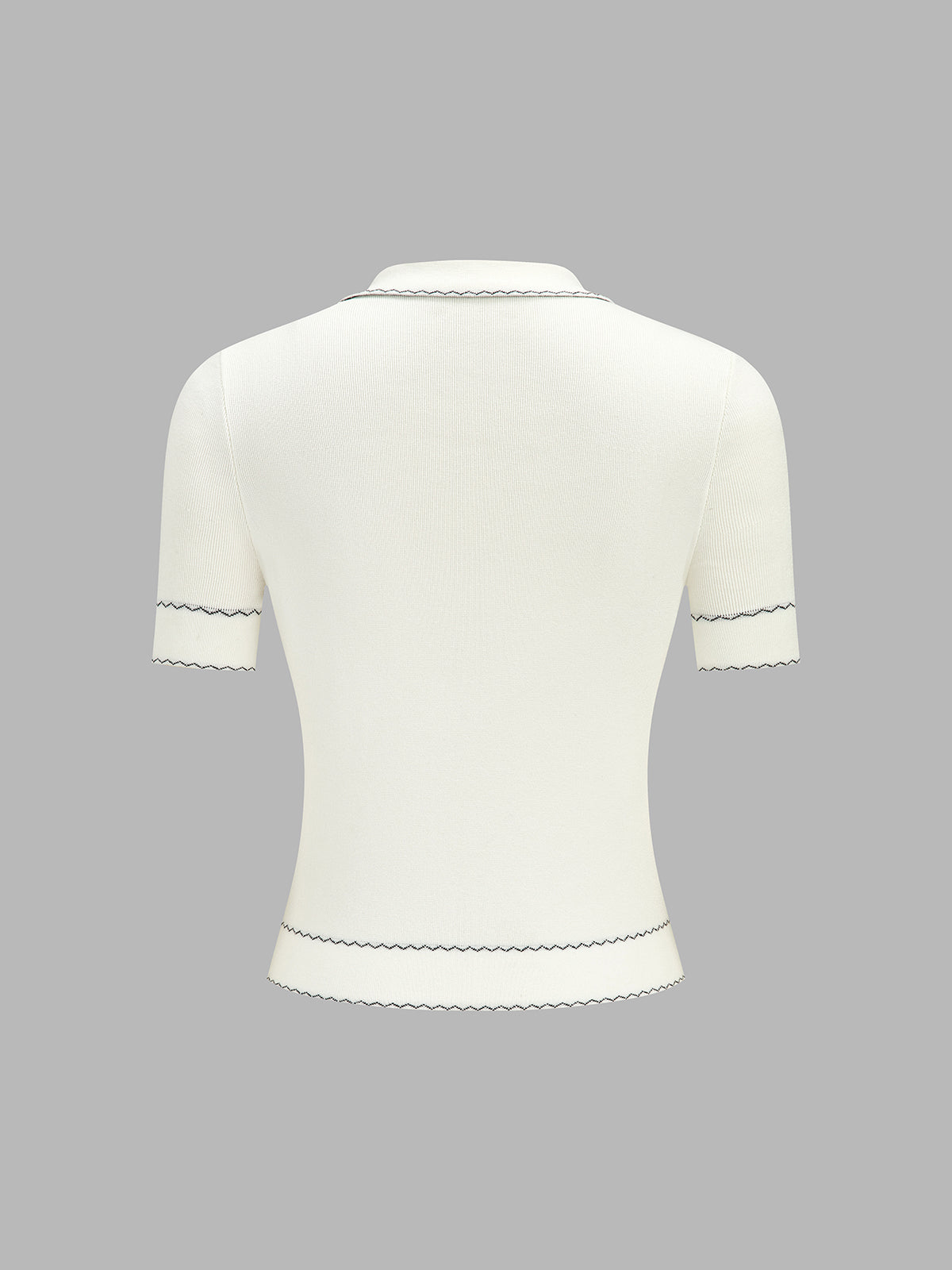 Wavy Stitch Polo Short Sleeve Knit Top