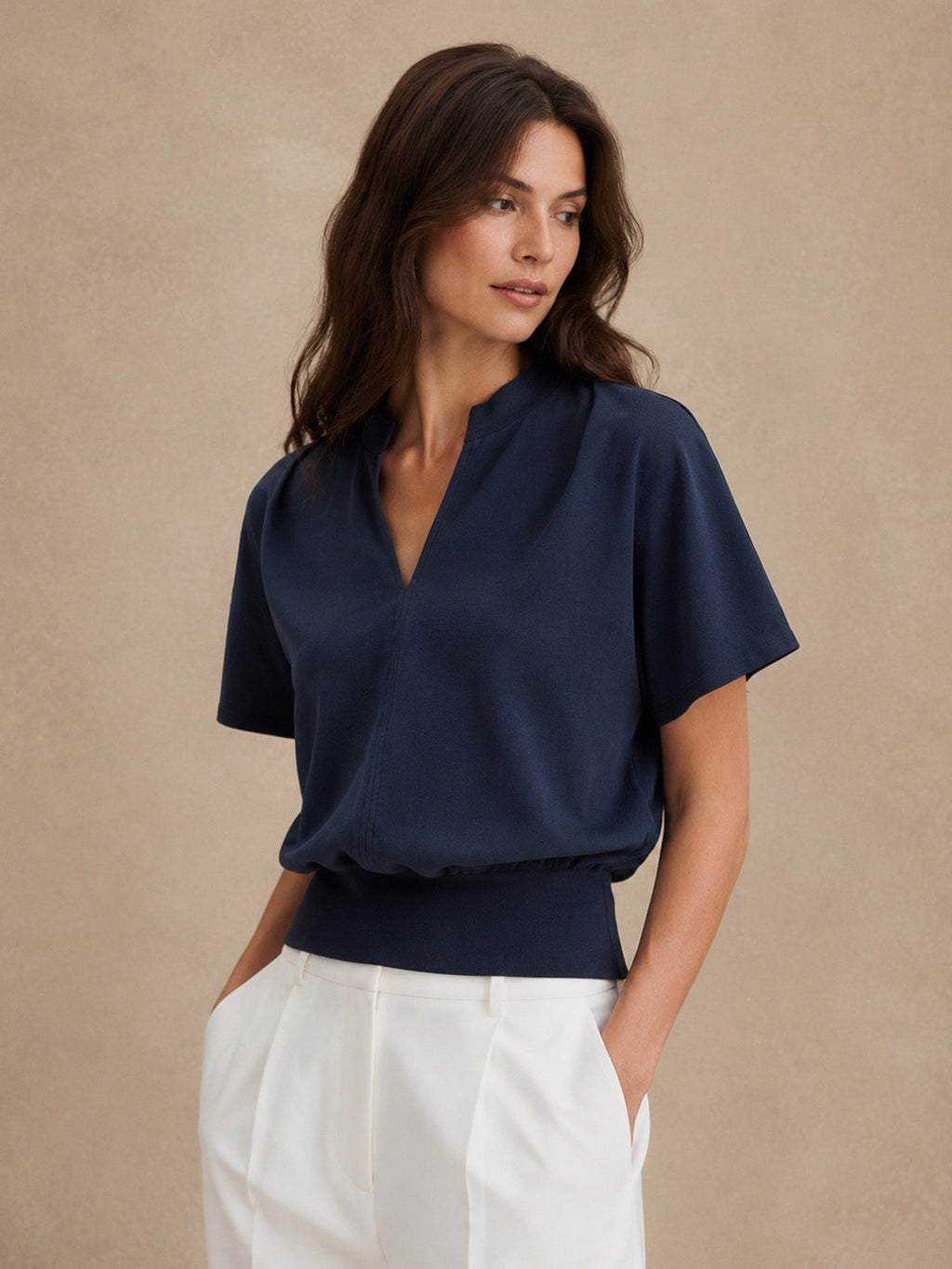 Stand Collar Short Sleeve Blouse