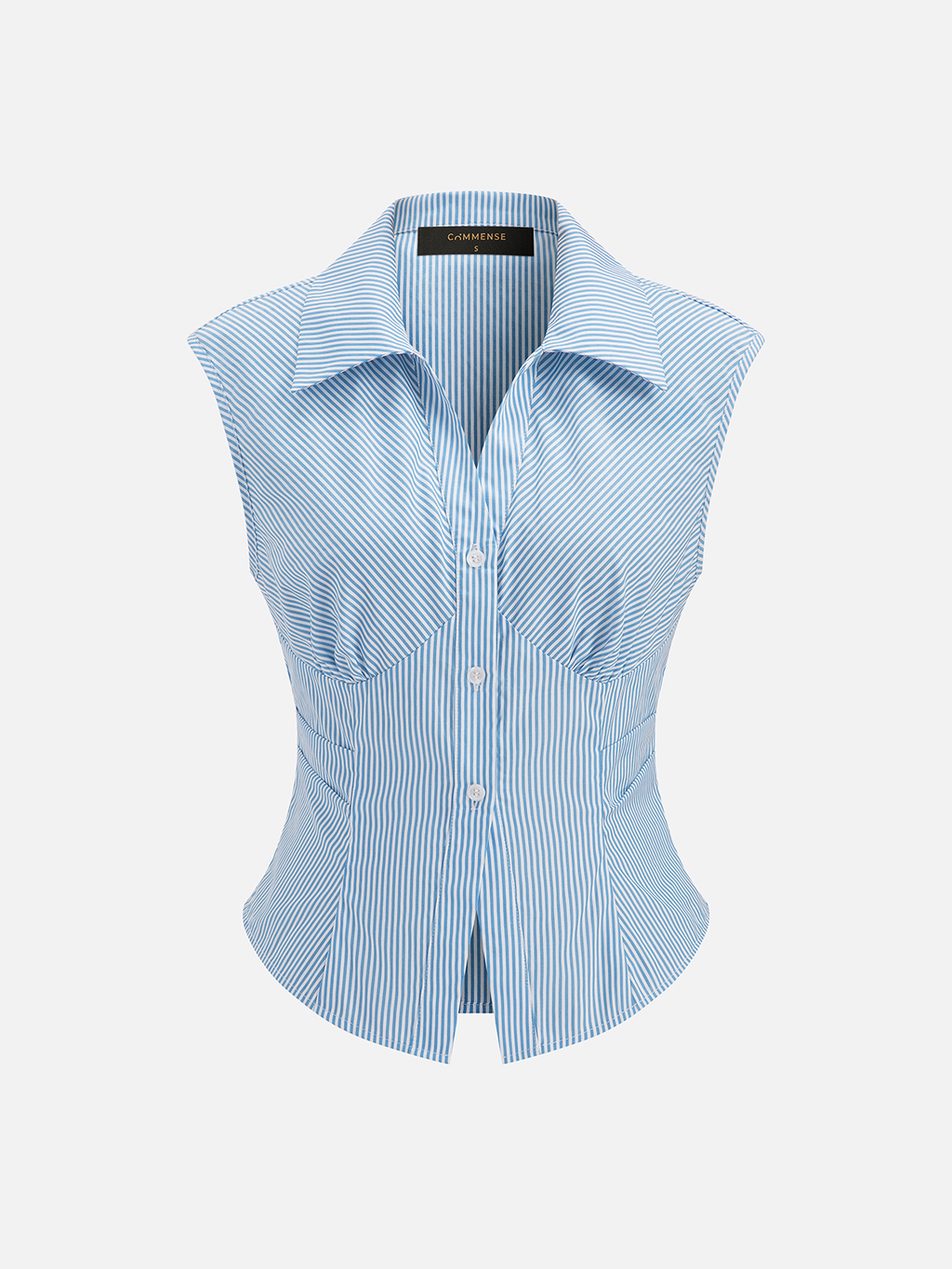 Striped Collared Sleeveless Fitted Shirt