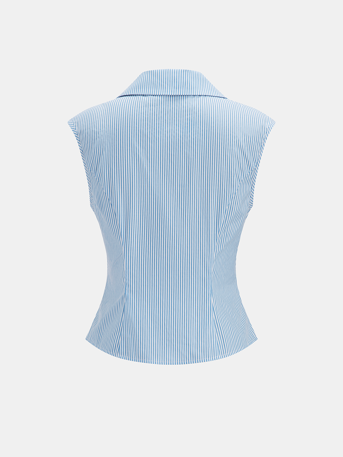Striped Collared Sleeveless Fitted Shirt