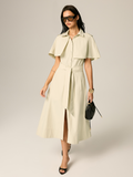 Cape Sleeve Belted Cotton Maxi Dress