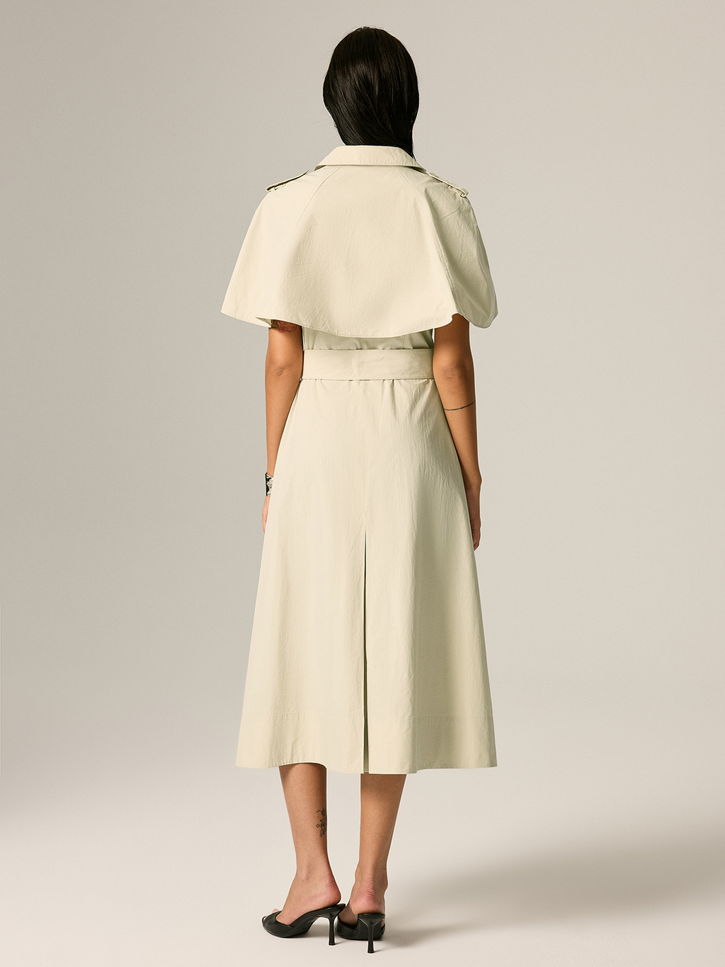 Cape Sleeve Belted Cotton Maxi Dress