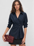 Ruched Waist Collared Wrap Blouse