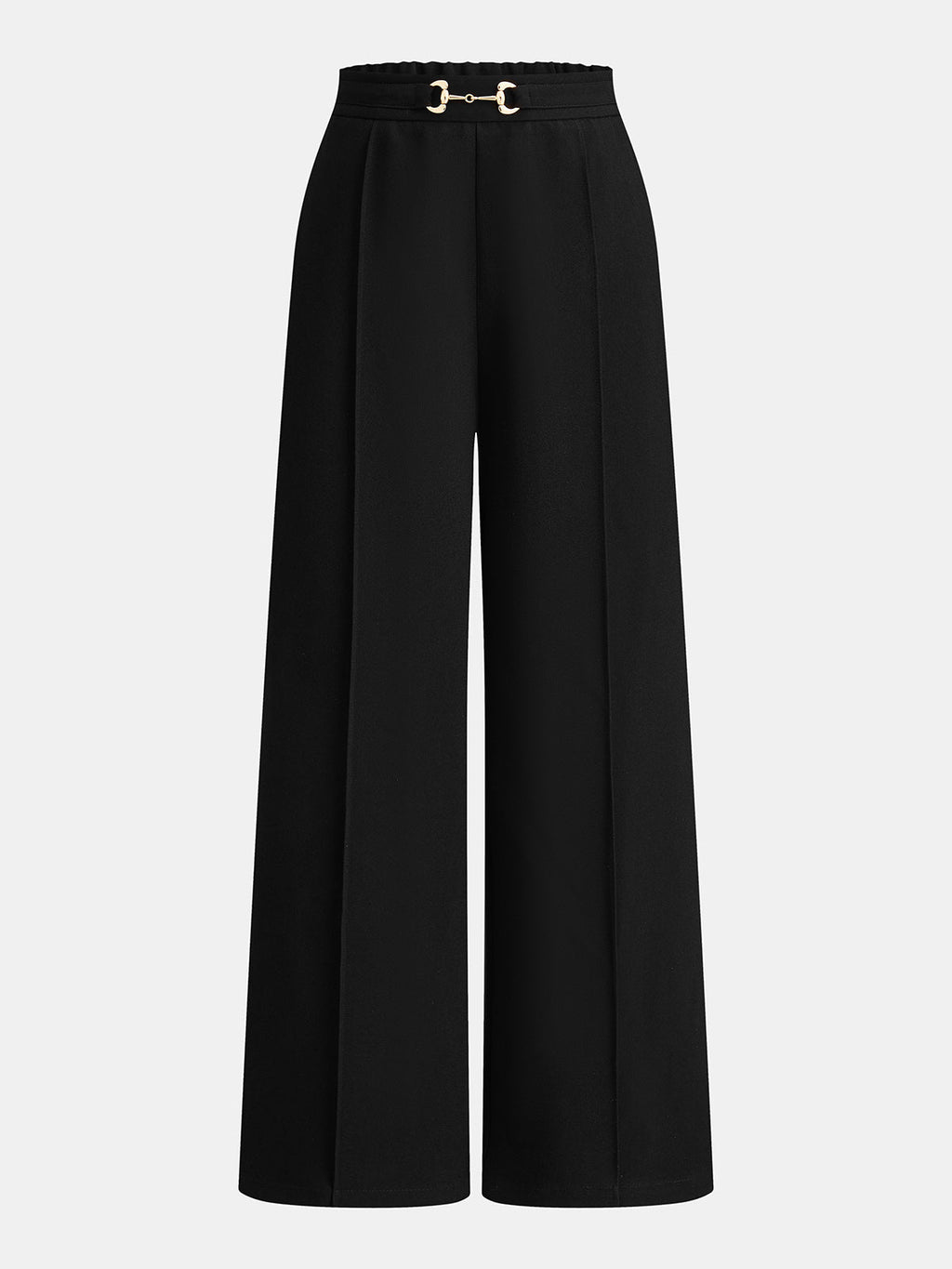 Metal Buckle Mid Waist Straight Leg Pants
