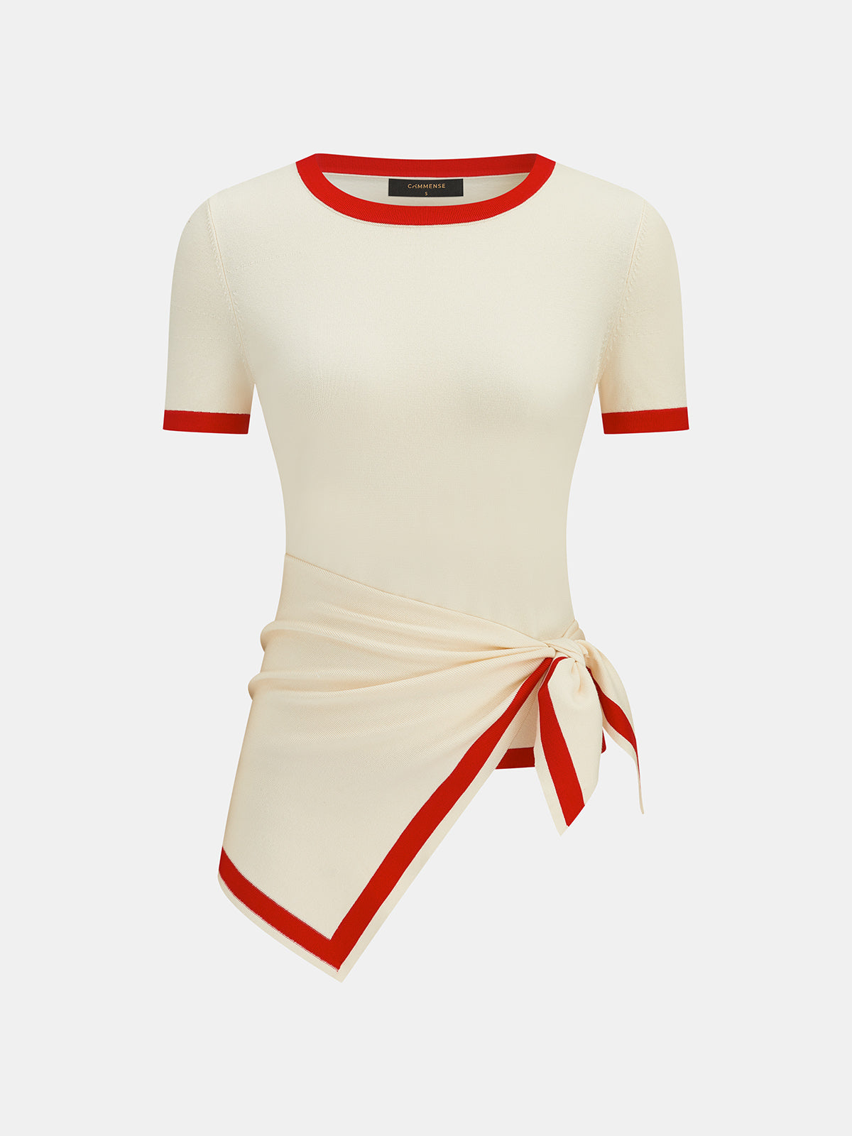 Detachable Sash Contrast Trim Knit Top