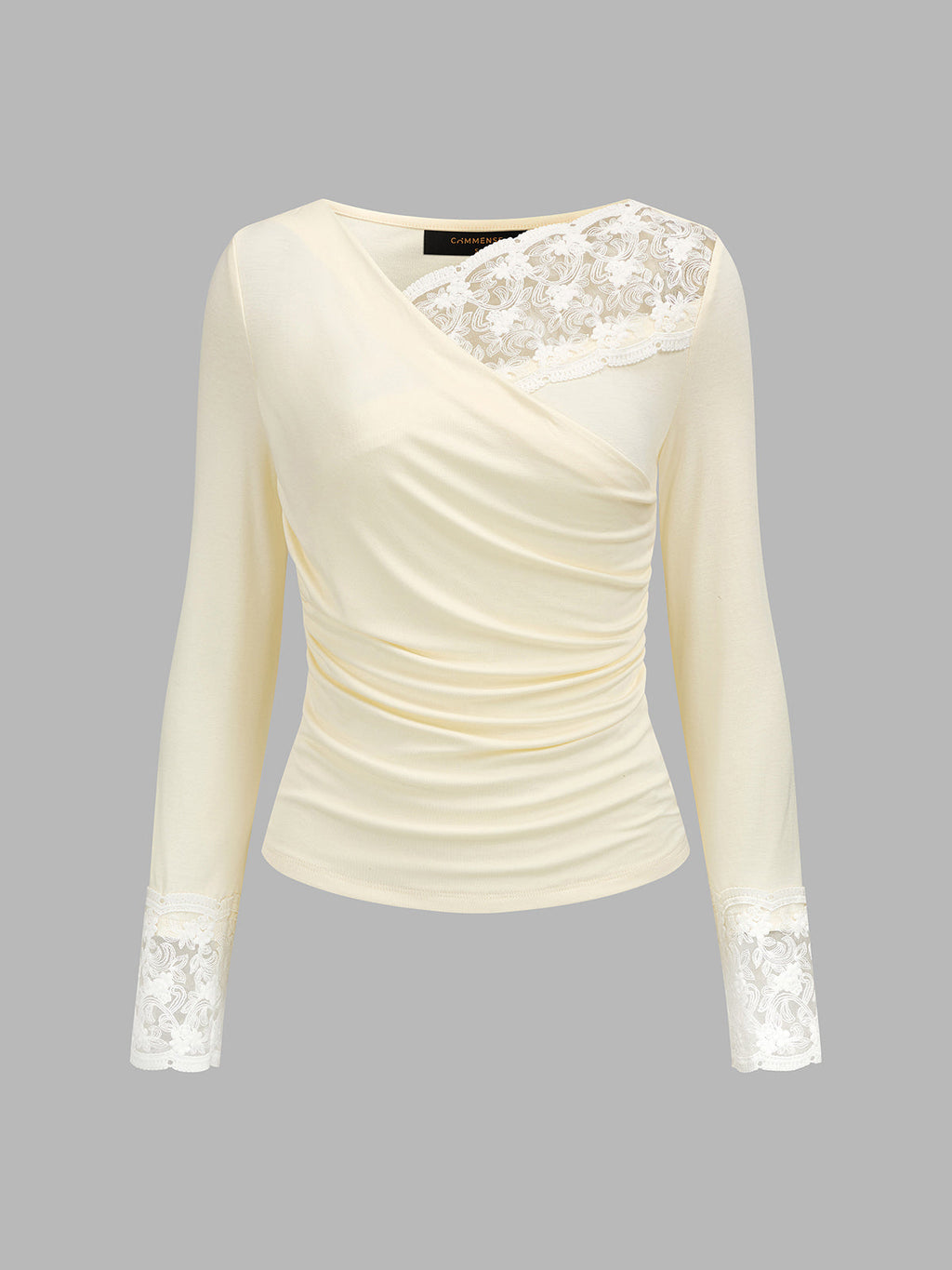 Lace Panel Ruched Long Sleeve Top